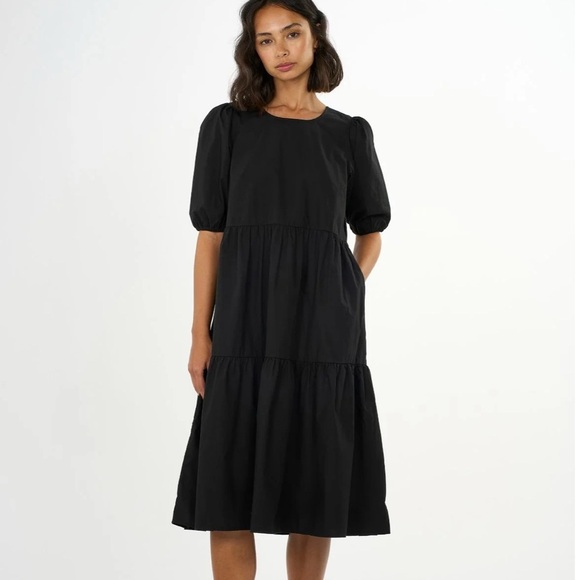 LIKELY Puff Sleeve Elegant Black Midi Dress Size 10 - Picture 1 of 8